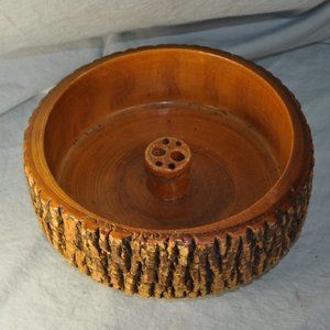 vintage ellwood rusticware wood log nut bowl